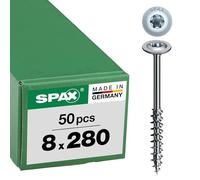 SPAX 251010802805 - Tornillo para madera, 8,0 x 280 mm, 50 unidades, T-Star Plus, cabeza de placa, rosca parcial, 4CUT, WIROX A3J, 0251020802805, 10