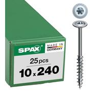 SPAX 251011002405 - Tornillo para madera, 10,0 x 240 mm, 25 unidades, T-Star Plus, cabeza de placa, rosca parcial, 4CUT, WIROX A3J, 0251021002405, galvanizado en blanco