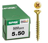 Spax 291020500505 - Tornillo universal, 5,0 x 50 mm, 500 piezas, cabeza avellanada, cruz receso z, 4cut, rosca parcial,