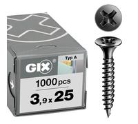 SPAX GIX-A 1091170390255 - Tornillos de rosca fina de 3,9 x 25 mm, 1000 unidades, cabeza de trompeta, Phillips H2, tornillos para yeso sobre soporte de metal