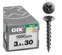 SPAX GIX-B 1891170390305 - Tornillos de rosca gruesa de 3,9 x 30 mm, 1000 unidades, cabeza de trompeta, Phillips H2, tornillos para construcción en seco para construcciones de madera