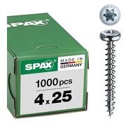 SPAX T-STAR plus, Tornillo universal 4,0 x 25 mm, 1000 Unidades, Cabeza redonda, rosca completa, galvanizado claro, 4CUT, WIROX A9J, 0201010400255