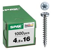 SPAX T-STAR plus, Tornillo universal 4,5 x 16 mm, 1000 Unidades, Cabeza redonda, rosca completa, galvanizado claro, 4CUT, WIROX A9J, 0201010450165
