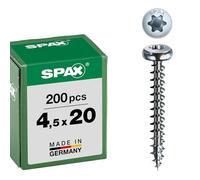 SPAX T-STAR plus, Tornillo universal 4,5 x 20 mm, 200 Unidades, Cabeza redonda, rosca completa, galvanizado claro, 4CUT, WIROX A9J, 0201010450203