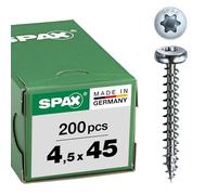 SPAX T-STAR plus, Tornillo universal 4,5 x 45 mm, 200 Unidades, Cabeza redonda, rosca completa, galvanizado claro, 4CUT, WIROX A9J, 0201010450453