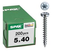 SPAX T-STAR plus, Tornillo universal 5,0 x 40 mm, 200 Unidades, Cabeza redonda, rosca completa, galvanizado claro, 4CUT, WIROX A9J, 2147483647