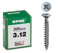 SPAX - Tornillo cincado claro, 3,0 x 12 mm, 200 Unidades