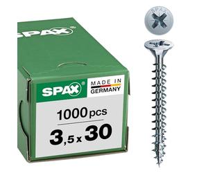SPAX - Tornillo cincado claro, 3,5 x 30 mm, 1000 Unidades
