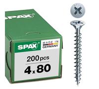 SPAX - Tornillo cincado claro, 4,0 x 80 mm, 200 Unidades