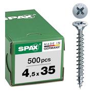 Spax International Tornillo para madera cabeza plana Pozidriv cincado claro 4,5 x 35 mm 500 unidades
