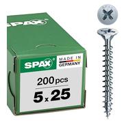 SPAX - Tornillo cincado claro, 5,0 x 25 mm, 200 Unidades