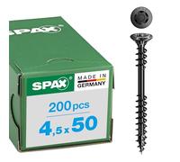 SPAX Tornillo de fachada de 4,5 x 50 mm, 100 unidades, acero inoxidable A2 BLAX, rosca de fijación, T-STAR plus T20, cabeza avellanada, 4CUT - 25470404505022
