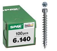 SPAX Tornillo para construcción de madera, 6,0 x 140 mm, 100 unidades, T-Star plus, cabeza cilíndrica, rosca completa, 4CT, Wirox A3J, 1211010601405