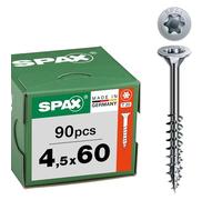 SPAX Tornillo Universal 4,5 x 60 mm, 90 pzas., T20, Rosca Parcial, WIROX | Tornillos para madera con punta 4CUT y cabeza avellanada MULTI, ideales para bricolaje en interiores y exterior protegido