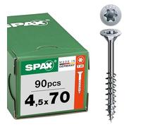 SPAX Tornillo universal 4,5 x 70 mm, 90 unidades - Tornillos para madera, rosca parcial, cabeza avellanada, T-STAR plus T20, punta 4CUT, recubrimiento WIROX - 8000000276910