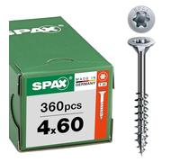 SPAX Tornillo universal 4 x 60 mm, 360 unidades - Tornillos para madera, rosca parcial, cabeza avellanada, T-STAR plus T20, punta 4CUT, recubrimiento WIROX - 8000000276828
