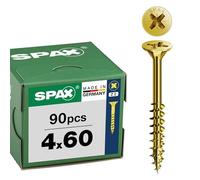 SPAX Tornillo Universal 4 x 60 mm, 90 pzas., Z2, Rosca Parcial, YELLOX | Tornillos para madera con punta 4CUT sin pretaladrado, cabeza avellanada MULTI y recubrimiento ecológico anticorrosión