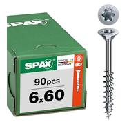 SPAX Tornillo universal 6 x 60 mm, 90 unidades - Tornillos para madera, rosca parcial, cabeza avellanada, T-STAR plus T30, punta 4CUT, recubrimiento WIROX - 8000000277047