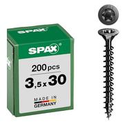 SPAX Tornillo universal, cabeza avellanada, negro, T-STAR Plus, rosca completa (3,5 x 30 mm, 200 unidades)