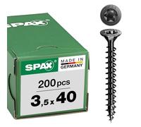 Spax Tornillo universal, cabeza avellanada, negro, T-STAR Plus, rosca completa (3,5 x 40 mm, 200 unidades)