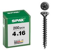 Spax Tornillo universal, cabeza avellanada, negro, T-STAR Plus, rosca completa (4 x 16 mm, 200 unidades)