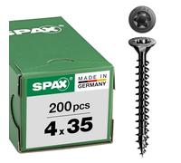 Spax Tornillo T-STAR Plus, cabeza avellanada, negro, rosca completa (4 x 35 mm, 200 unidades)