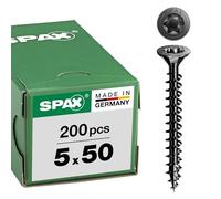 Spax Tornillo universal, cabeza avellanada, negro, T-STAR Plus, rosca completa (5 x 50 mm, 200 unidades)