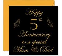 Special Wooden Anniversary Card for Dad Mum Parents - Special Mum & Dad - Happy 5th Wedding Anniversary Cards from Son Daughter Family, 145mm x 145mm Greeting Cards for Fifth Anniversaries