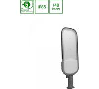 Spectrum, luminaria LED industrial, farola urbana, modelo Streetos 2, color gris, IP65, 200W, 28000 lúmenes, luz blanca neutra, 4000K, ángulo de iluminación 145°/75°, sensor de crepúsculo