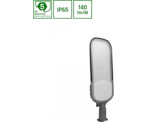 Spectrum, luminaria LED industrial, farola urbana, modelo Streetos 2, color gris, IP65, 200W, 28000 lúmenes, luz blanca neutra, 4000K, ángulo de iluminación 145°/75°, sensor de crepúsculo