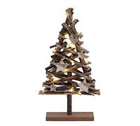 Spetebo Árbol de Navidad de madera, 15 LED, 37 x 20 x 6 cm, decoración de mesa para ventana, árbol de Navidad iluminado