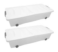 Spetebo Cajonera XXL para debajo de la cama con cierre plegable, juego de 2 unidades, 40 litros, caja enrollable con tapa dividida en dos partes, color blanco, caja de almacenamiento universal para