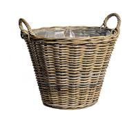 Spetebo Cesta para plantas de mimbre natural con asas, 34 cm, cesta de mimbre con lámina, cesta decorativa para jardín, cesta de mimbre trenzada