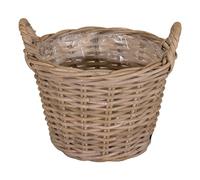 Spetebo Cesta para plantas de mimbre natural con lámina - 40 cm - Cesta para flores de madera con asa, decoración de jardín de ratán, maceta rústica