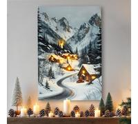 Spetebo Cuadro navideño de pared con iluminación LED, funciona con batería - 58 x 38 cm - Cuadro de invierno en lienzo iluminado en blanco cálido - Decoración de pared de Navidad, Adviento, invierno
