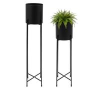 Spetebo Juego de 2 Soportes de Metal para Macetas Con Macetas Negras, 74 y 58 cm, Soporte Redondo