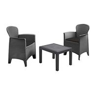 Spetebo Juego de muebles de jardín de ratán, color antracita, 2 sillones con acolchado y mesa de jardín, conjunto de asientos de ratán