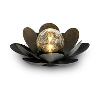 Spetebo Lámpara LED solar de loto negra con bola de cristal crackleglas - 24 x 10 cm - Lámpara decorativa para jardín en diseño de flores - Bola de jardín - Lámpara solar de loto - Decoración de