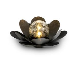Spetebo Lámpara LED solar de loto negra con bola de cristal crackleglas - 24 x 10 cm - Lámpara decorativa para jardín en diseño de flores - Bola de jardín - Lámpara solar de loto - Decoración de
