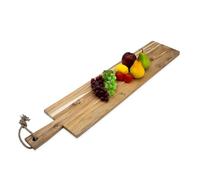 Spetebo Tabla de servir XXL de teca con asa - 100 x 20 cm - Bandeja de madera apta para alimentos - Antipasti - Tabla de madera para aperitivos de queso embutidos