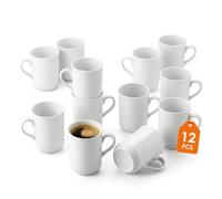 Spetebo Taza de café de porcelana blanca con asa, 200 ml, recta, juego de 12 unidades