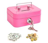 Spetsbst Caja de dinero con cerradura pequeña con llave y ranura, hucha de acero, caja de dinero para niños (rosa)