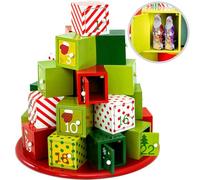 SPIELWERK® Calendario de Adviento Madera Torre de Regalos 24 Cajoncitos Rellenable Chuches Vacio Reutilizable Adorno Decoración Navidad 2025 Personalizable