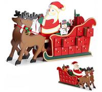 SPIELWERK® Calendario de Adviento Madera Trineo Renos 24 Cajoncitos Rellenable Chuches Vacio Reutilizable Adorno Decoración Navidad 2025 Personalizable