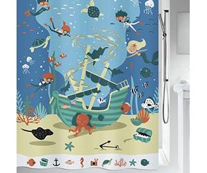 Spirella 180 x 200, Multicolor colección Pirates, Cortina de Ducha Textil, 100% Polyester