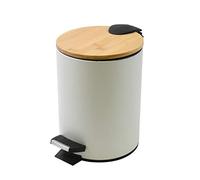 Spirella Cubo de Basura 3 o 5 litros Acero Inoxidable Bambú Cierre Suave con Contenedor Interior Adonis Cubo de Basura con Pedal Freno de caída Blanco Mate