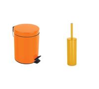 Spirella Set de Baño Papelera 3 L + Escobilla WC Naranja y Amarillo | tapa con cierre suave, cubo interior extraíble, recipiente cerrado, cabezal recambiable, naranja / amarillo