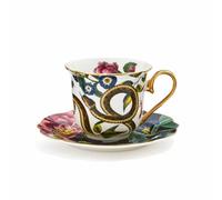 Spode Creatures of Curiosity - Taza de té y platillo estriado, color negro