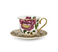 Spode Creatures of Curiosity - Taza de té y platillo estriado, diseño de leopardo blanco