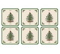 Spode Posavasos de Tapa Dura de árbol de Navidad, Juego de 6 (Verde, 4" x 4")